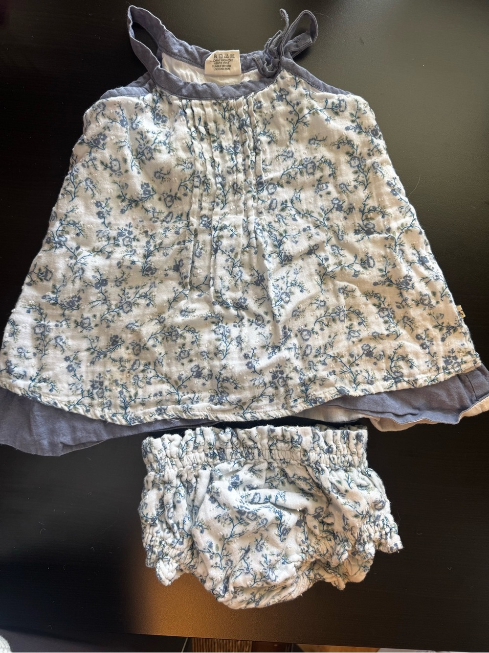 Viverano Organic Cotton Blue Floral Muslin Dress & Bloomer Set 12-18M